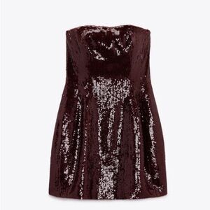 Zara Limited Edition Sequin Strapless Mini Dress Size: Small